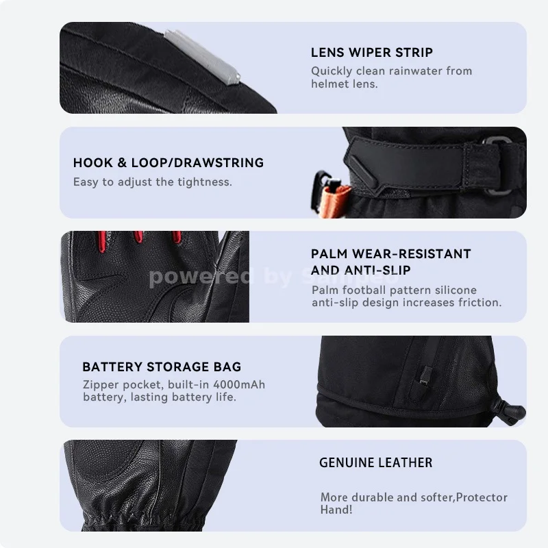 Rechargeable Electric Heated Gloves Leather Gloves  4 